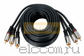 Шнур 3RCA Plug - 3RCA Plug 5М (GOLD) - металл REXANT