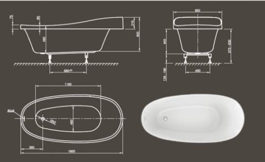 Акриловая ванна Knief Relax Fit 0400-278 180х85 с ножками ФОТО