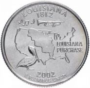 ХАЛЯВА!!! 25 центов США 2002г - штат Луизиана, VF - Серия Штаты и территории