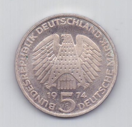 5 марок 1974 года UNC Германия