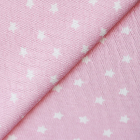 Лоскут трикотажной ткани Розовый в белую звёздочку