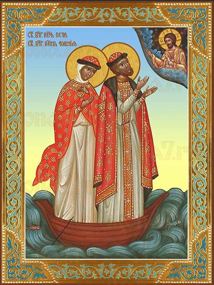 Икона Пётр и Феврония в лодке