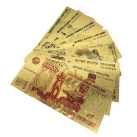 Набор 8 шт РУБЛИ банкноты (сувенирные) комплект 5 10 50 100 100 (СОЧИ) 500 1000 5000 RUB золотые банкноты
