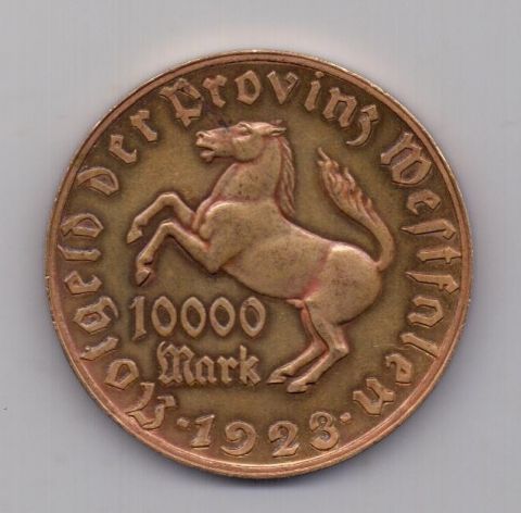 10000 марок 1923 года AUNC Вестфалия Германия