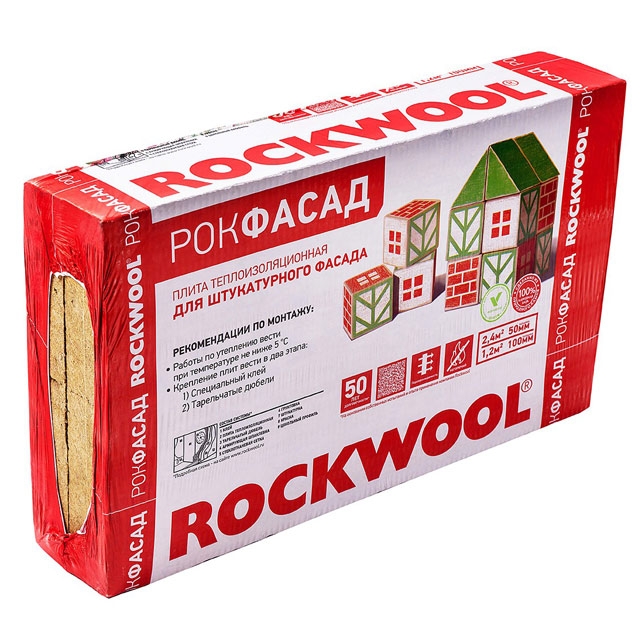 Утеплитель Rockwool Рокфасад 1000*600*50мм, 2.40м2, 0.120м3  (115 кг/м3)