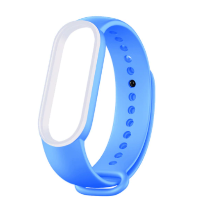 Сменный двухцветный ремешок на фитнес-браслет Xiaomi mi band 5/6 (Светло синий-белый)