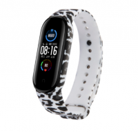 Сменный ремешок с рисунком на фитнес - браслет Xiaomi mi band 5/6 (Леопард белый)