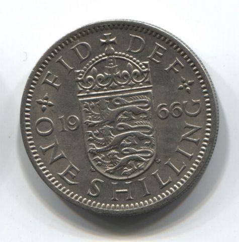 1 шиллинг 1966 года Великобритания, герб Англии