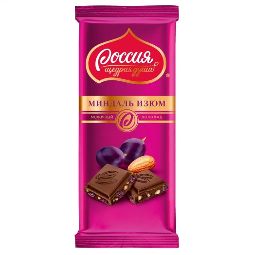 Шоколад Россия темный миндаль, изюм 90г