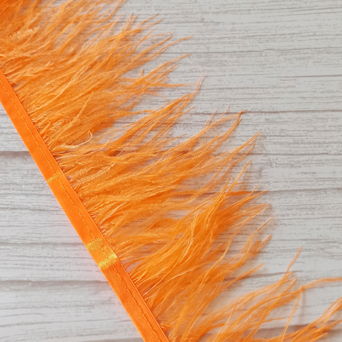 Перья оранжевые, лента с перьями, шириной 7-11 см, арт PS029, цвет оранжевый