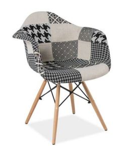 Кресло Stool Group Eames в стиле пэчворк черно-белое, ножки массив бука