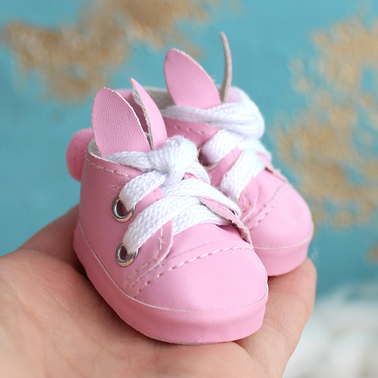 Обувь для кукол 6 см - туфли розовые с ушками и помпоном