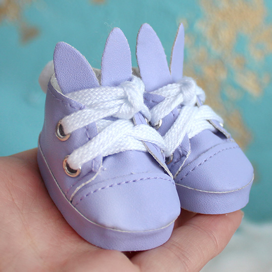 Обувь для кукол 5 см - туфли сиреневые с ушками и помпоном