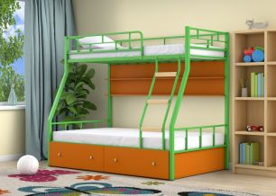 Двухъярусная кровать Радуга Зеленый оранжевый