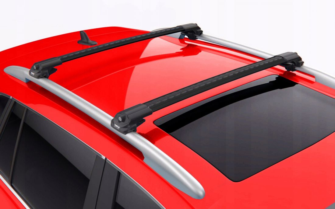 Багажник на крышу Nissan X-Trail T32, Turtle Air 1, аэродинамические дуги на рейлинги (черный цвет)