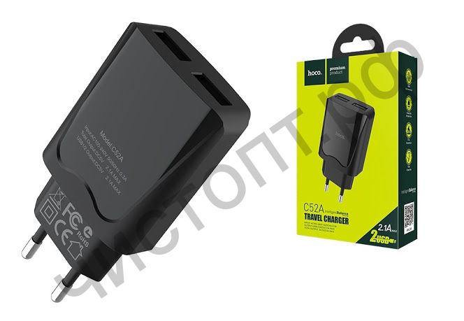 СЗУ HOCO C52A Authority с 2 USB выходами 2400mA, пластик, цвет: чёрный