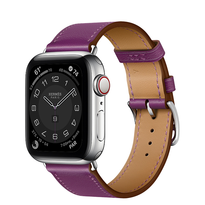 Часы Apple Watch Hermès Series 7 GPS + Cellular 41mm Silver Stainless Steel Case with Anémone Swift Leather Single Tour