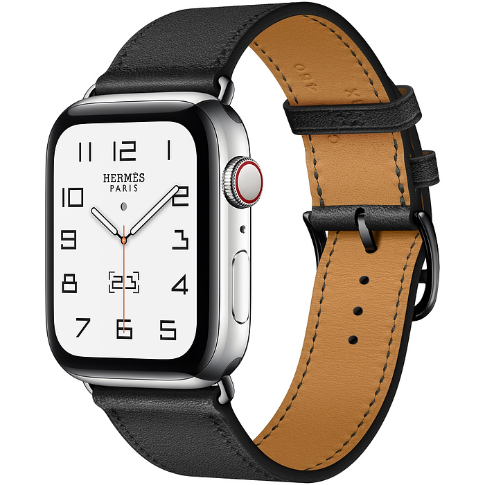 Часы Apple Watch Hermès Series 6 GPS + Cellular 40mm Silver Stainless Steel Case with Noir Swift Leather Single Tour