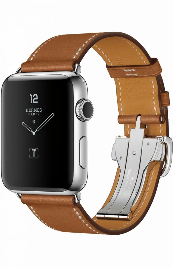 Часы Apple Watch Hermès Series 6 GPS + Cellular 44mm Silver/Space Black Stainless Steel Case with Fauve Barénia Leather Single Tour Deployment Buckle
