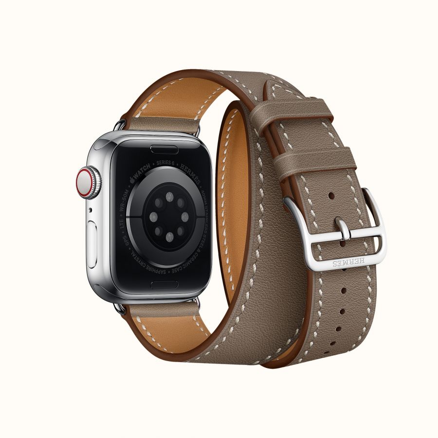 Часы Apple Watch Hermès Series9 GPS + Cellular 41mm Silver Stainless Steel Case with Étoupe Swift Leather Double Tour