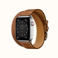 Часы Apple Watch Hermès Series 6 GPS + Cellular 44mm Silver Stainless Steel Case with Fauve Barénia Leather Double Tour