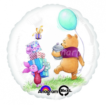 Винни Пух и Пятачок идут на праздник круглый шар фольгированный с гелием