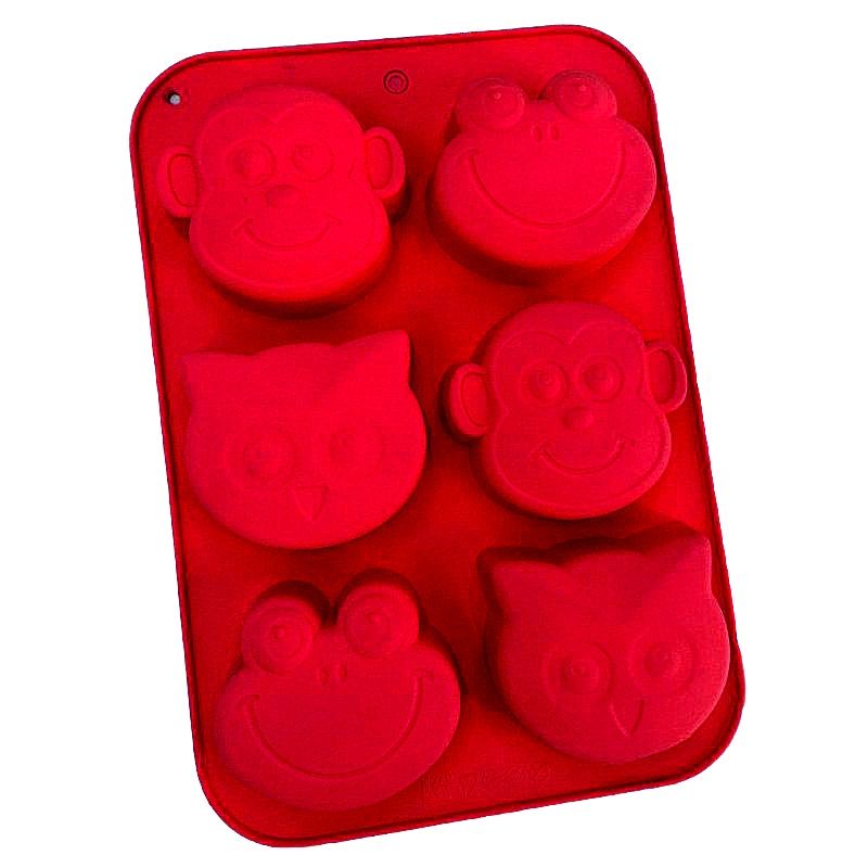 Силиконовые формы для выпечки (обезьяна, лягушка, сова), 6 ячеек, цвет Красный