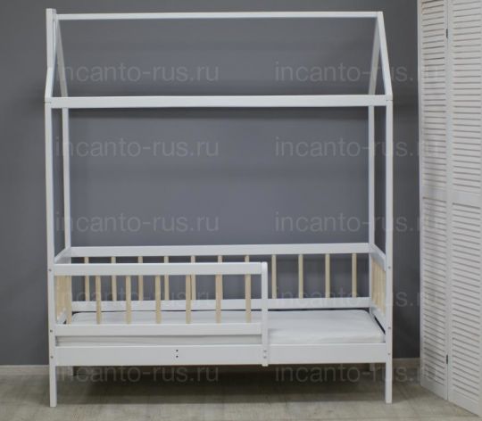Кровать «Скандинавия» цвет белый с натуральными ламелями Детская кроватка