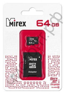 Карта памяти micro SDXC  64GB  Mirex Class 10 UHS-1 с адаптером SD BL-1