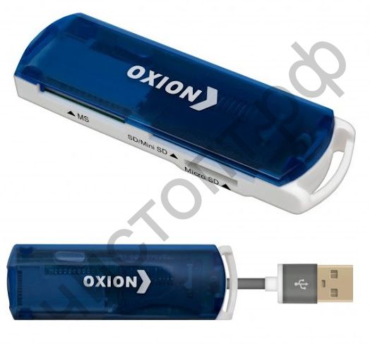 Картридер OXION OCR004BL, синий, USB 2.0 (SD,SDHC,RS MMC,Micro SD,M2,MS PRO Duo,Mini sd до 64 Гб)