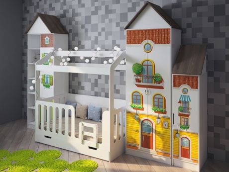 Детская кровать Домик Сказка + мебель Волшебный город