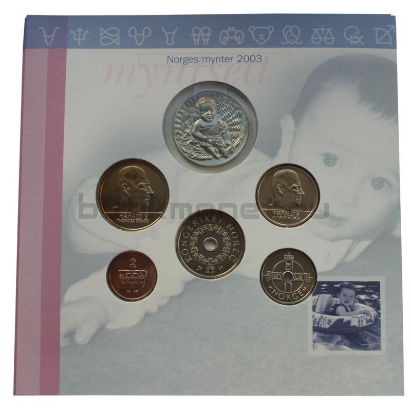 Годовой набор монет 2003 Норвегия Детская серия (5 штук и жетон)