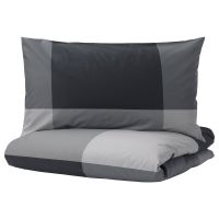 BRUNKRISSLA БРУНКРИСЛА, Пододеяльник и 2 наволочки, черный, 200x200/50x70 см - 903.755.32