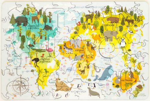 Деревянный пазл "Карта мира" мини