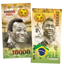 10000 Reais (реалов) Бразилия - Пеле. Король футбола (Edson Arantes do Nascimento. Brasil). Памятная банкнота Oz ЯМ