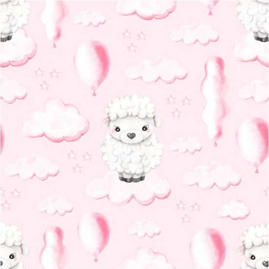 Хлопок Перкаль - Овечки в облачках на розовом 50х37 limit
