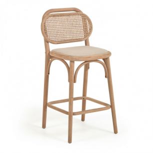 Doriane 96,5 cm height solid oak stool with natural finish and upholstered seat