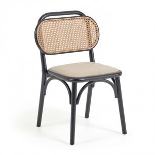 Doriane solid elm chair with black lacquer finish and upholstered seat
