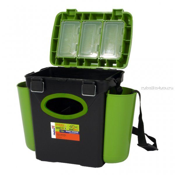 Ящик зимний рыболовный Helios FishBox, односекционный, 10л, зеленый