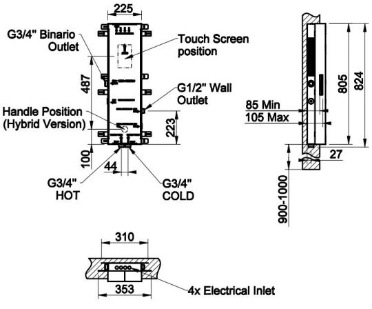 Встраиваемый механизм для сенсорной панели Gessi 61201 схема 1
