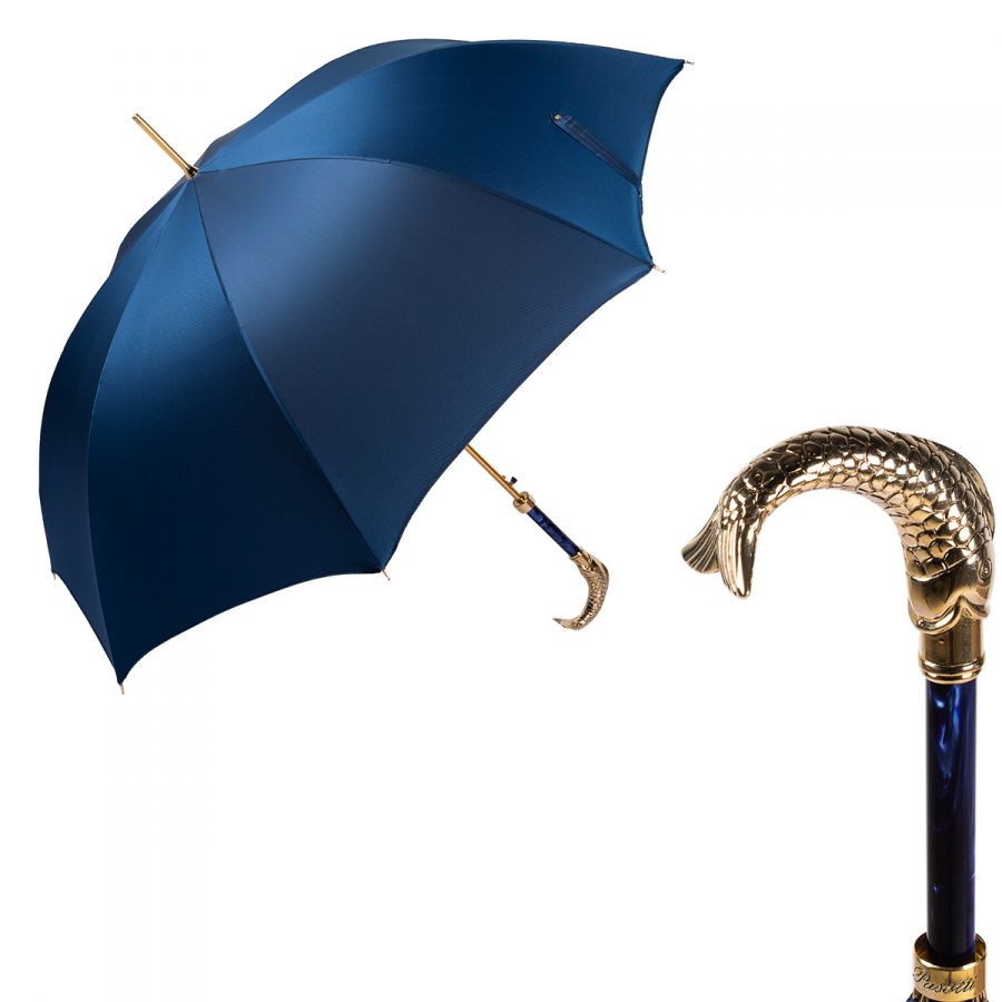 Зонт-трость Pasotti Pesce Gold Oxford Blue