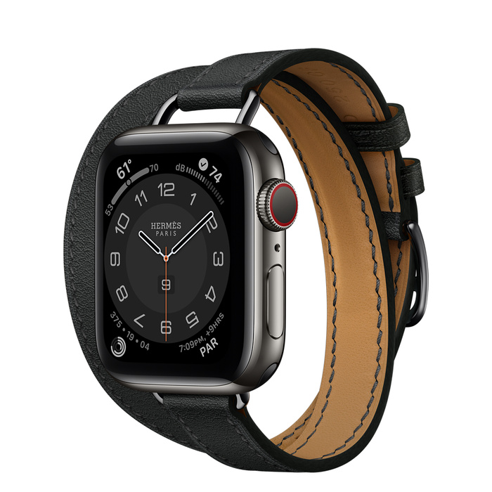 Часы Apple Watch Hermès Series 6 GPS + Cellular 40mm Space Black Stainless Steel Case with Noir Swift Leather Attelage Double Tour