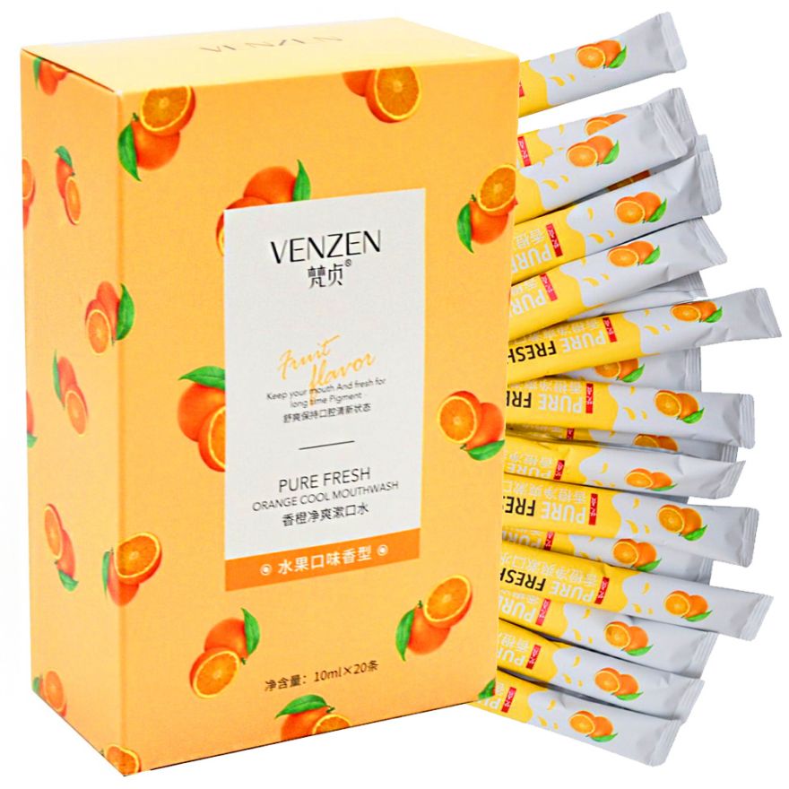 Освежающий ополаскиватель для полости рта с экстрактом апельсина VENZEN Orange Cool Mouthwash (Упаковка 20шт) (7в250)