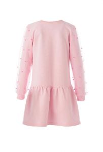 Розовое платье для девочки с длинными рукавами из фатина и бусинками