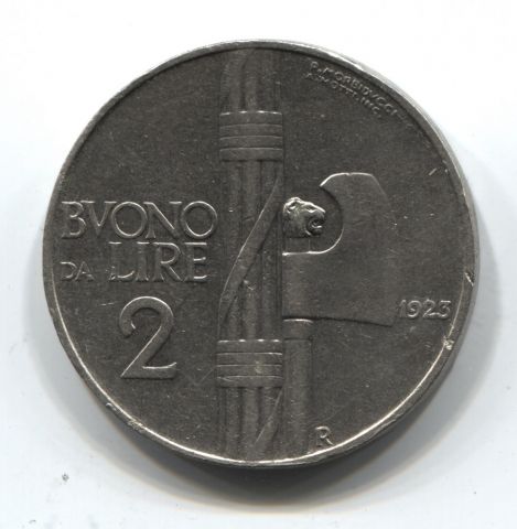 2 лиры 1923 Италия XF