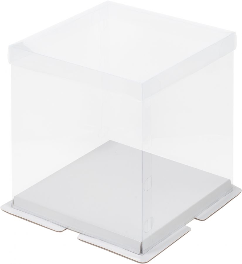 РК Коробка д/торта ПРЕМИУМ с пъедесталом прозрачная 260*260*280 (белая)