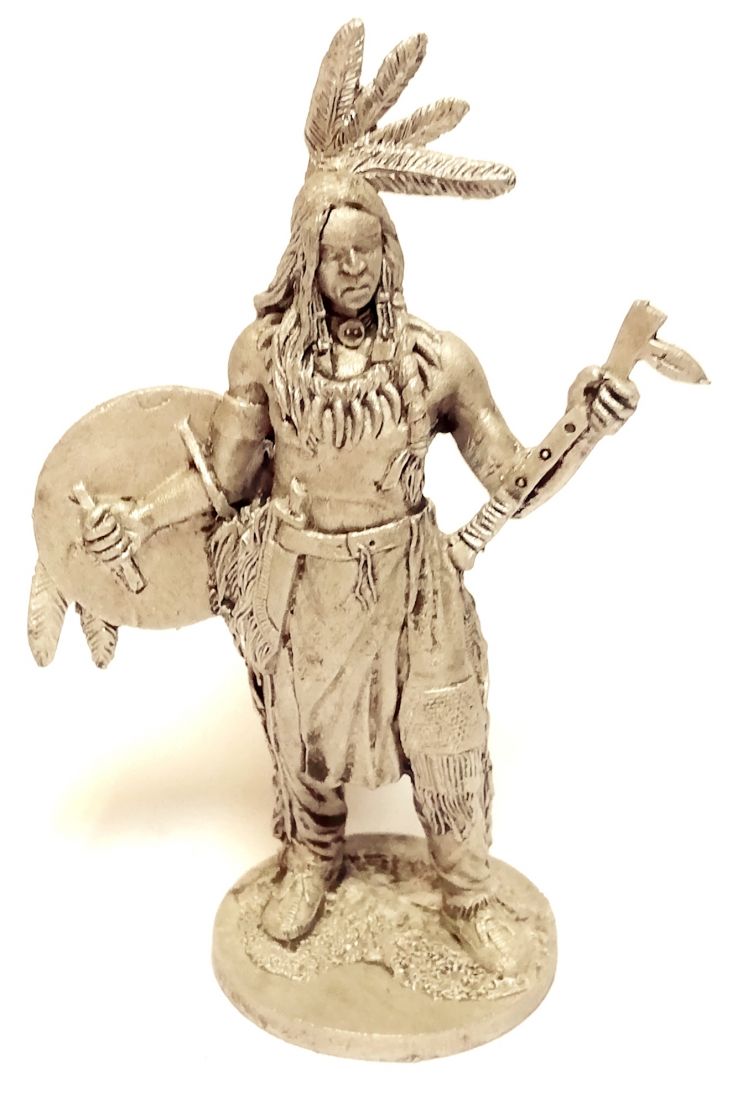 Фигурка индеец со щитом и томагавком олово