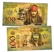 100 piastres (пиастр) — Джек Воробей (Pirates of the Caribbean. Caribbean Islands). Памятная банкнота. UNC Oz ЯМ