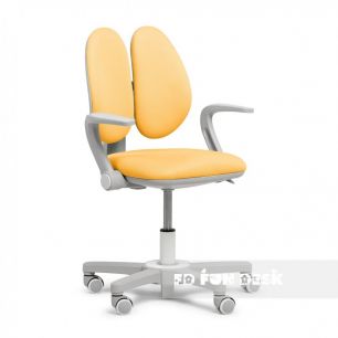 Детское эргономичное вращающееся кресло Fundesk Mente Grey с подлокотниками с желтым чехлом