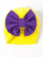 00-0020571  Чалма трикотажная для девочки с фиолетовым бантом, желтый
